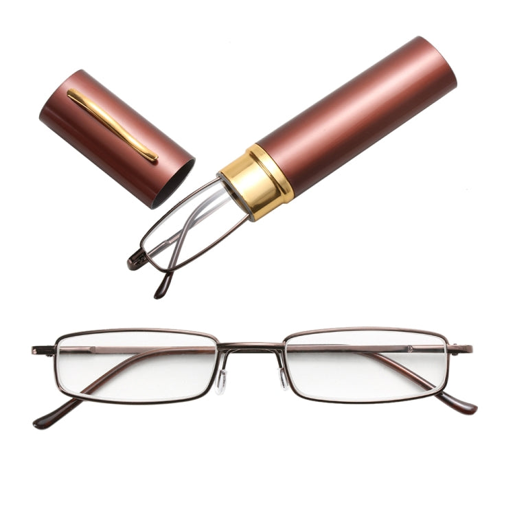 Reading Glasses Metal Spring Foot Portable Presbyopic Glasses with Tube Case, +1.00D, +1.50D, +2.00D, +2.50D, +3.00D, +3.50D