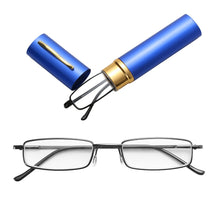 Load image into Gallery viewer, Reading Glasses Metal Spring Foot Portable Presbyopic Glasses with Tube Case, +1.00D, +1.50D, +2.00D, +2.50D, +3.00D, +3.50D