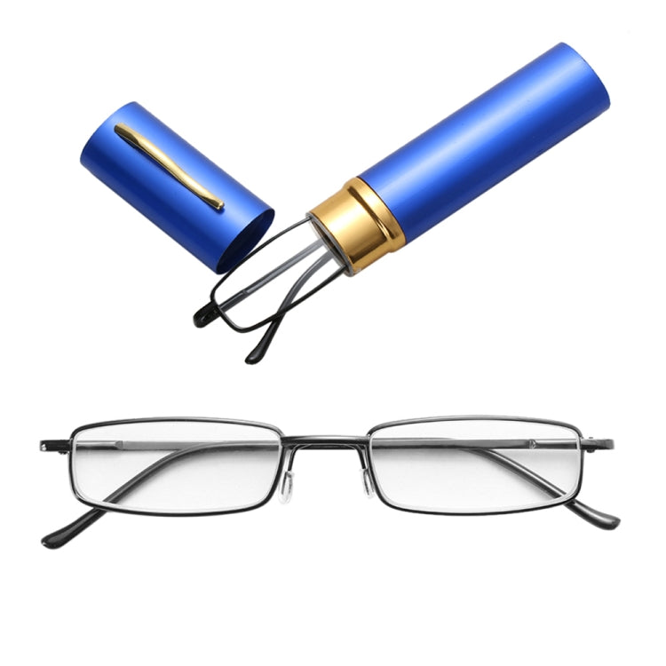 Reading Glasses Metal Spring Foot Portable Presbyopic Glasses with Tube Case, +1.00D, +1.50D, +2.00D, +2.50D, +3.00D, +3.50D