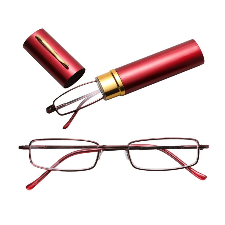 Reading Glasses Metal Spring Foot Portable Presbyopic Glasses with Tube Case, +1.00D, +1.50D, +2.00D, +2.50D, +3.00D, +3.50D