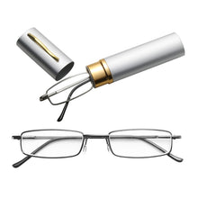 Load image into Gallery viewer, Reading Glasses Metal Spring Foot Portable Presbyopic Glasses with Tube Case, +1.00D, +1.50D, +2.00D, +2.50D, +3.00D, +3.50D