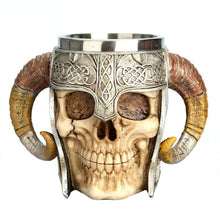 Load image into Gallery viewer, Stainless Steel Skull Mug Ram Horned Warrior Beer Coffee Mug Tea Cup Halloween Bar Drinkware Gift, 501-600ml