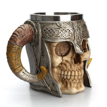 Load image into Gallery viewer, Stainless Steel Skull Mug Ram Horned Warrior Beer Coffee Mug Tea Cup Halloween Bar Drinkware Gift, 501-600ml