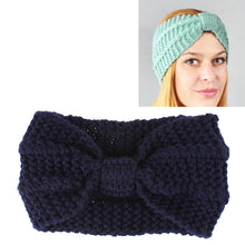 Load image into Gallery viewer, Winter Knitted Headband Turban Women Crochet Bow Wide Stretch Hairband Head Wrap, Black, Navy Blue, Dark Grey, Grey, Wine, Red, Khaki, White, Light Green