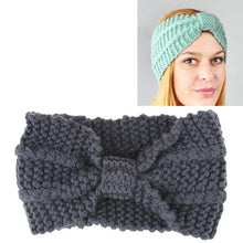 Load image into Gallery viewer, Winter Knitted Headband Turban Women Crochet Bow Wide Stretch Hairband Head Wrap, Black, Navy Blue, Dark Grey, Grey, Wine, Red, Khaki, White, Light Green