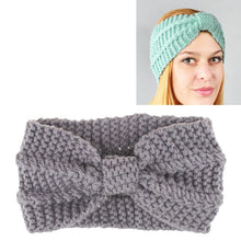 Load image into Gallery viewer, Winter Knitted Headband Turban Women Crochet Bow Wide Stretch Hairband Head Wrap, Black, Navy Blue, Dark Grey, Grey, Wine, Red, Khaki, White, Light Green