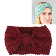 Load image into Gallery viewer, Winter Knitted Headband Turban Women Crochet Bow Wide Stretch Hairband Head Wrap, Black, Navy Blue, Dark Grey, Grey, Wine, Red, Khaki, White, Light Green
