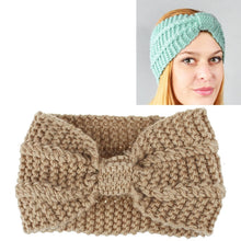 Load image into Gallery viewer, Winter Knitted Headband Turban Women Crochet Bow Wide Stretch Hairband Head Wrap, Black, Navy Blue, Dark Grey, Grey, Wine, Red, Khaki, White, Light Green