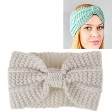 Load image into Gallery viewer, Winter Knitted Headband Turban Women Crochet Bow Wide Stretch Hairband Head Wrap, Black, Navy Blue, Dark Grey, Grey, Wine, Red, Khaki, White, Light Green