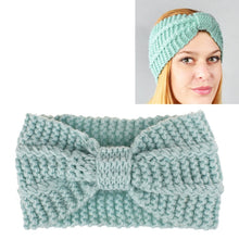Load image into Gallery viewer, Winter Knitted Headband Turban Women Crochet Bow Wide Stretch Hairband Head Wrap, Black, Navy Blue, Dark Grey, Grey, Wine, Red, Khaki, White, Light Green