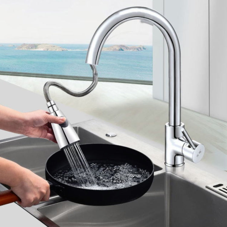 Kitchen Pull-out Faucet Hot And Cold Home 304 Stainless Steel Retractable Rotating Faucet, Electroplated Copper, Brushed Copper, Stainless Steel Black, Plating 304, Copper Plating + Water Stop