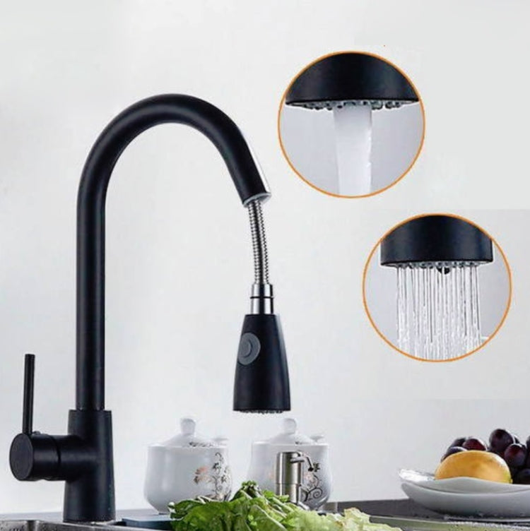 Kitchen Pull-out Faucet Hot And Cold Home 304 Stainless Steel Retractable Rotating Faucet, Electroplated Copper, Brushed Copper, Stainless Steel Black, Plating 304, Copper Plating + Water Stop