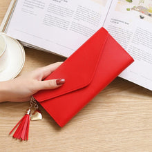 Load image into Gallery viewer, Long Wallet Women Purses Tassel Fashion Coin Purse Card Holder Wallets Female Clutch PU Leather Wallet, Red, Light grey, Black, Pink, Light purple, Dark pink, Atrovirens, Sky blue