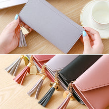 Load image into Gallery viewer, Long Wallet Women Purses Tassel Fashion Coin Purse Card Holder Wallets Female Clutch PU Leather Wallet, Red, Light grey, Black, Pink, Light purple, Dark pink, Atrovirens, Sky blue