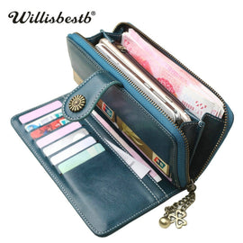 Vintage Button Phone Purses Women Wallets Female Purse Leather Brand Retro Ladies Long Zipper Woman Wallet Card Clutch