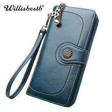 Load image into Gallery viewer, Vintage Button Phone Purses Women Wallets Female Purse Leather Brand Retro Ladies Long Zipper Woman Wallet Card Clutch