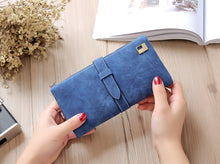Load image into Gallery viewer, Solid Drawstring Nubuck Leather Zipper Long Women Wallet Phone Bag Purse Card Holder