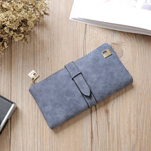 Load image into Gallery viewer, Solid Drawstring Nubuck Leather Zipper Long Women Wallet Phone Bag Purse Card Holder