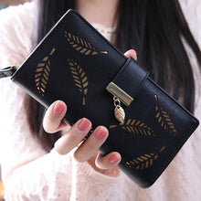 Load image into Gallery viewer, Long Gold Hollow Leaves Coin Purse Card Holders Wallet for Women
