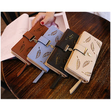 Load image into Gallery viewer, Long Gold Hollow Leaves Coin Purse Card Holders Wallet for Women