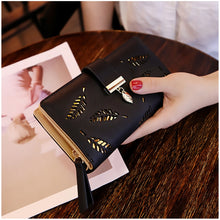 Load image into Gallery viewer, Long Gold Hollow Leaves Coin Purse Card Holders Wallet for Women