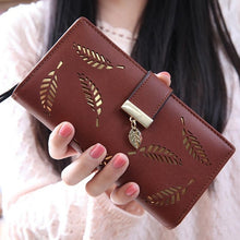 Load image into Gallery viewer, Long Gold Hollow Leaves Coin Purse Card Holders Wallet for Women