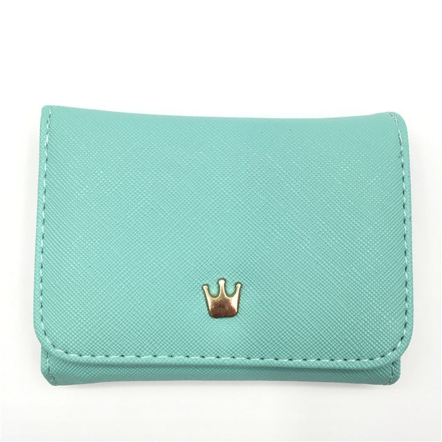 Short Mini Women Wallets Crown Decorated Fold PU Leather Coin Purse Card Holder