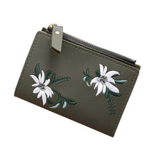 Load image into Gallery viewer, Embroidery Short Wallet PU Leather Wallets Female Floral Hasp Coin Purse Zipper Bag Card Holders