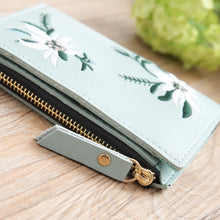 Load image into Gallery viewer, Embroidery Short Wallet PU Leather Wallets Female Floral Hasp Coin Purse Zipper Bag Card Holders