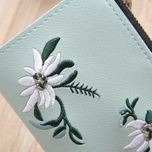 Load image into Gallery viewer, Embroidery Short Wallet PU Leather Wallets Female Floral Hasp Coin Purse Zipper Bag Card Holders