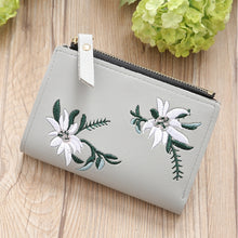 Load image into Gallery viewer, Embroidery Short Wallet PU Leather Wallets Female Floral Hasp Coin Purse Zipper Bag Card Holders