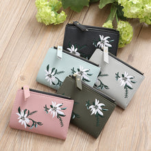 Load image into Gallery viewer, Embroidery Short Wallet PU Leather Wallets Female Floral Hasp Coin Purse Zipper Bag Card Holders