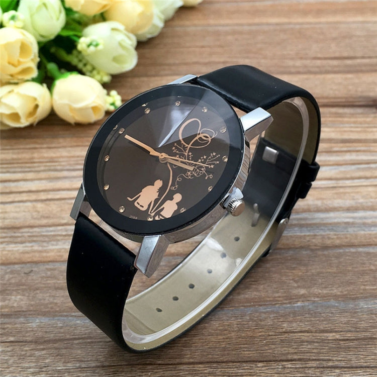 Couple Back View Pattern Leather Strap Quartz Watch