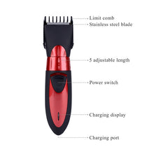 Load image into Gallery viewer, Waterproof Electric Hair Clipper Rechargeable Hair Trimmer Hair Cutting Machine Haircut Beard Trimer, Red, Grey