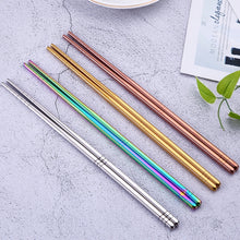 Load image into Gallery viewer, 1 Pair Stainless Steel Tableware Colorful Reusable Metal Chopsticks Dishware, Length：23cm