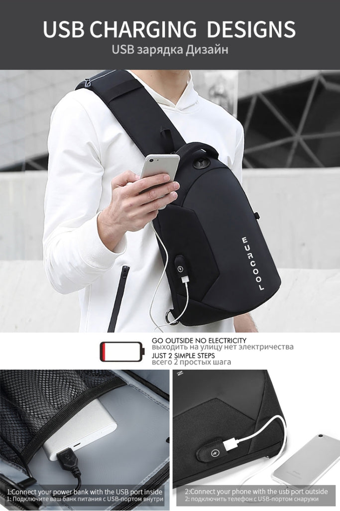 Multi Function Crossbody Bags Men Chest Bag Water Repellent Shoulder Bag with USB Charging Port