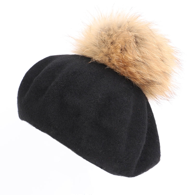Women Retro Plush Ball Beret Loose Cashmere Beanie Hat