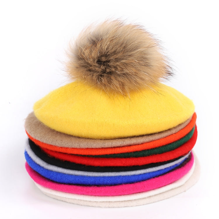 Women Retro Plush Ball Beret Loose Cashmere Beanie Hat