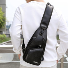 Load image into Gallery viewer, Waterproof Leisure PU Leather Single Shoulder Bag Men Chest Bag with USB Charging Port and Headphone Hole