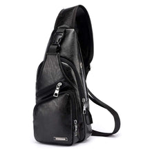 Load image into Gallery viewer, Waterproof Leisure PU Leather Single Shoulder Bag Men Chest Bag with USB Charging Port and Headphone Hole