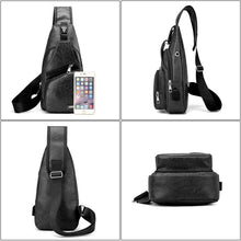Load image into Gallery viewer, Waterproof Leisure PU Leather Single Shoulder Bag Men Chest Bag with USB Charging Port and Headphone Hole