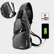 Load image into Gallery viewer, Waterproof Leisure PU Leather Single Shoulder Bag Men Chest Bag with USB Charging Port and Headphone Hole