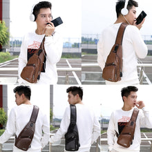 Load image into Gallery viewer, Waterproof Leisure PU Leather Single Shoulder Bag Men Chest Bag with USB Charging Port and Headphone Hole