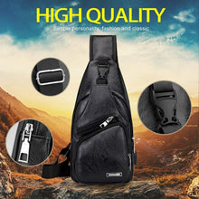 Load image into Gallery viewer, Waterproof Leisure PU Leather Single Shoulder Bag Men Chest Bag with USB Charging Port and Headphone Hole