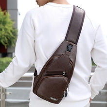 Load image into Gallery viewer, Waterproof Leisure PU Leather Single Shoulder Bag Men Chest Bag with USB Charging Port and Headphone Hole