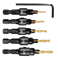 Load image into Gallery viewer, 5 PCS/Set Countersink Woodworking Drill Bit Set Hexagon Screw Hardware Tool, Gold, Silver