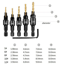 Load image into Gallery viewer, 5 PCS/Set Countersink Woodworking Drill Bit Set Hexagon Screw Hardware Tool, Gold, Silver