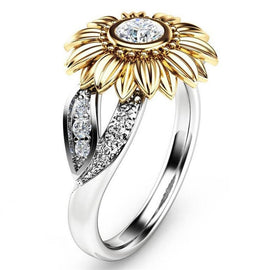 Fashion Female Cute Sunflower Crystal Rings for Women, 10, 11, 12, 5, 6, 7, 8, 9