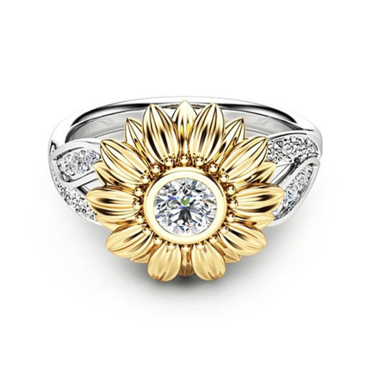 Fashion Female Cute Sunflower Crystal Rings for Women, 10, 11, 12, 5, 6, 7, 8, 9