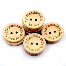 Load image into Gallery viewer, 100 PCS/Set Natural Color Wooden Buttons Handmade Love Letter Wood Button Craft DIY Baby Apparel Accessories, 15mm, 20mm, 25mm